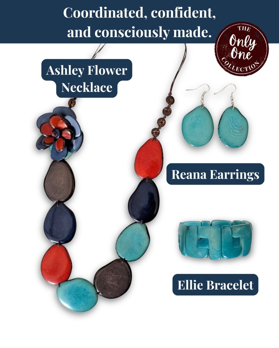 ASHLEY FLOWER JEWELLERY SET — Handmade Tagua Statement Necklace — 'Only One' - The Happy Elephant - Tagua Jewellery
