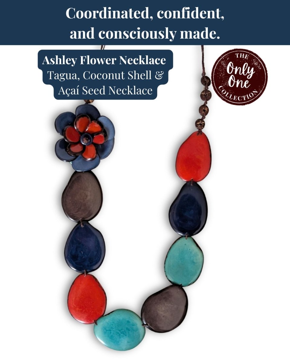 ASHLEY FLOWER JEWELLERY SET — Handmade Tagua Statement Necklace — 'Only One' - The Happy Elephant - Tagua Jewellery
