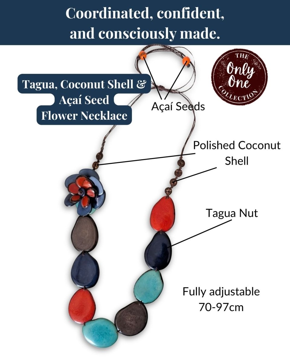 ASHLEY FLOWER JEWELLERY SET — Handmade Tagua Statement Necklace — 'Only One' - The Happy Elephant - Tagua Jewellery