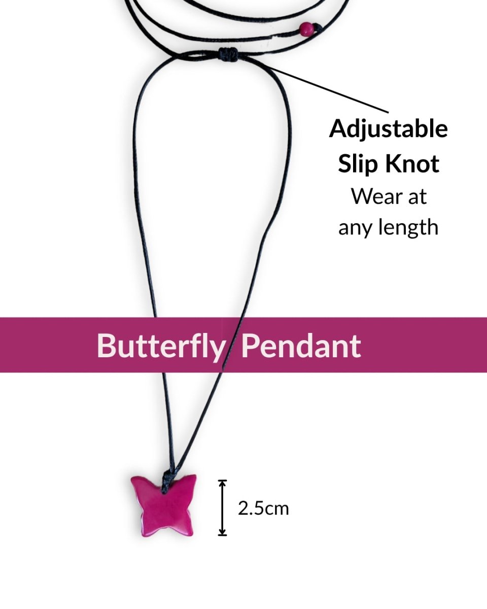 BUTTERFLY — Botanical Artisan Pendant Necklace — 'Only One' - The Happy Elephant - Tagua Jewellery
