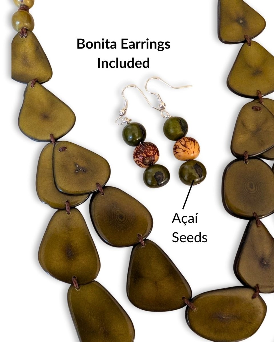 CHICA & EARRINGS — Handmade Tagua Statement Necklace — 'Only One' - The Happy Elephant - Tagua Jewellery