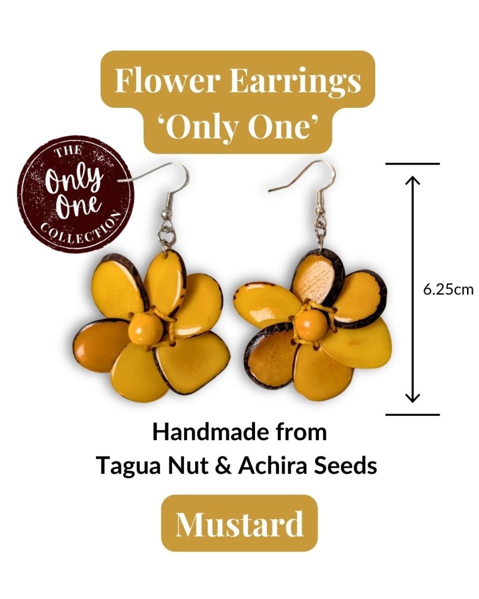 FLOWER — Handmade Tagua Statement Earrings — 'Only One' - The Happy Elephant - Tagua Jewellery