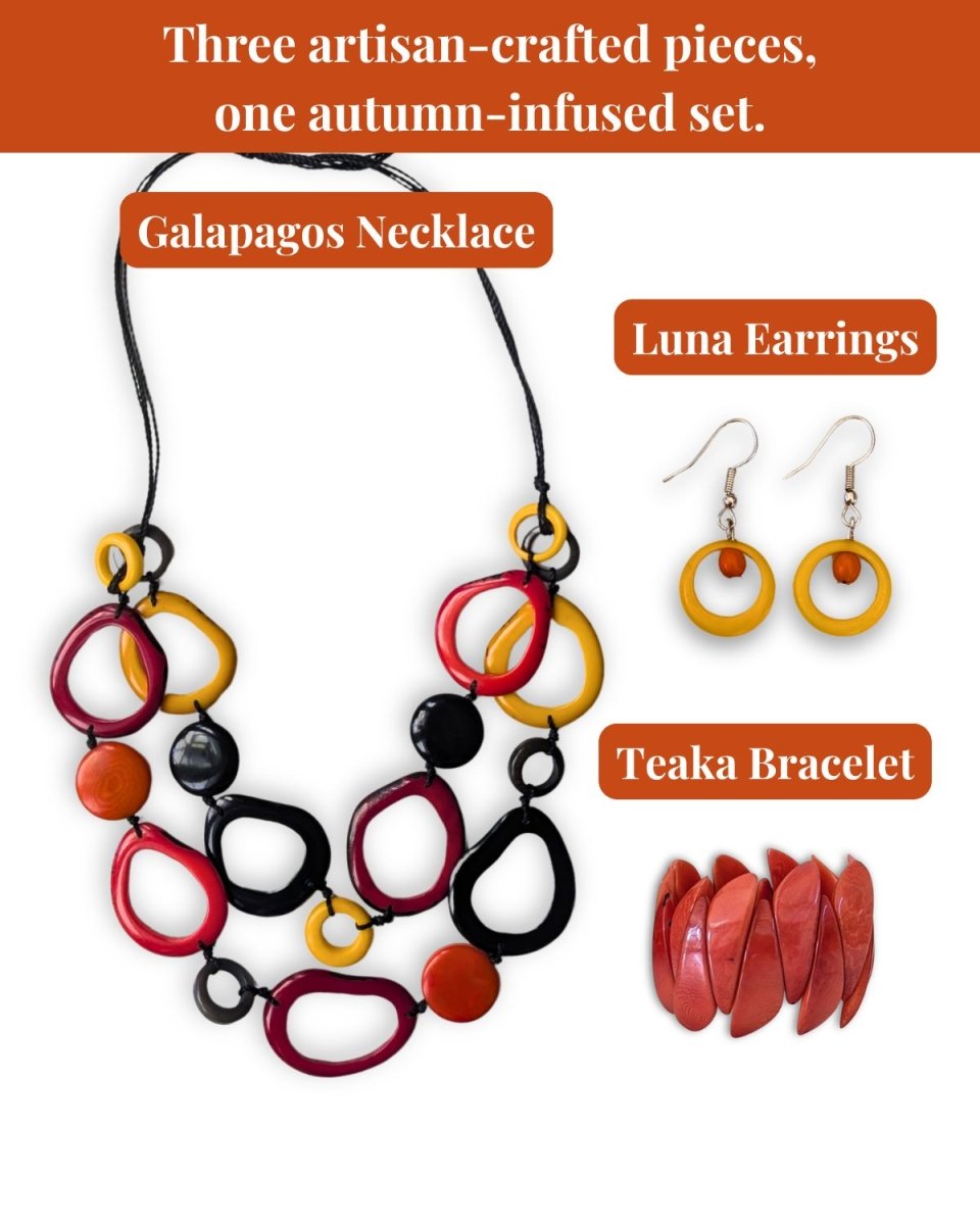 GALAPAGOS Necklace, Earrings & Bracelet - Artisan Gift Set - The Happy Elephant - Tagua Jewellery