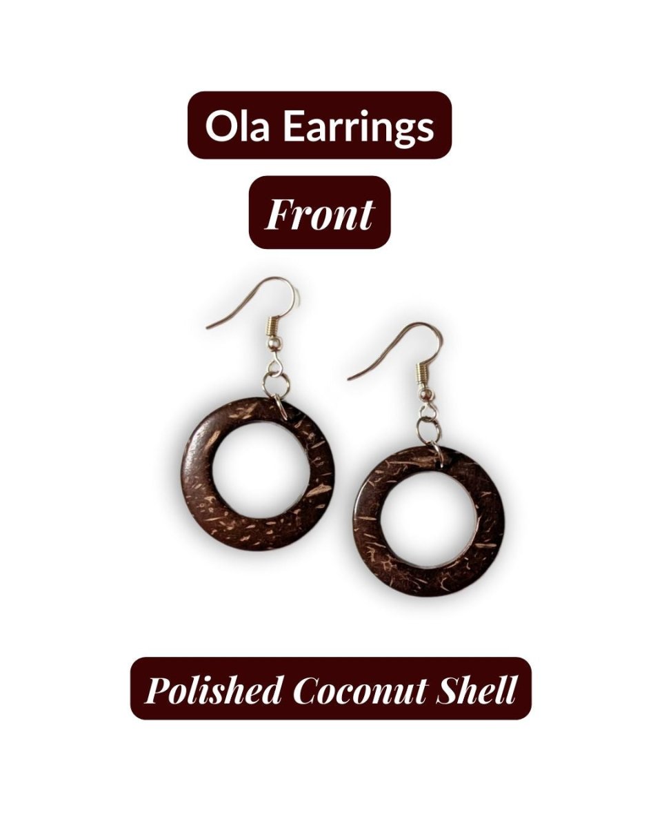 OLA — Handmade Coconut Shell Earrings - The Happy Elephant - Tagua Jewellery