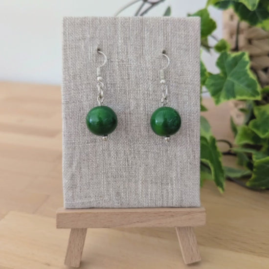 Video showing Green Tagua Spherical Earrings
