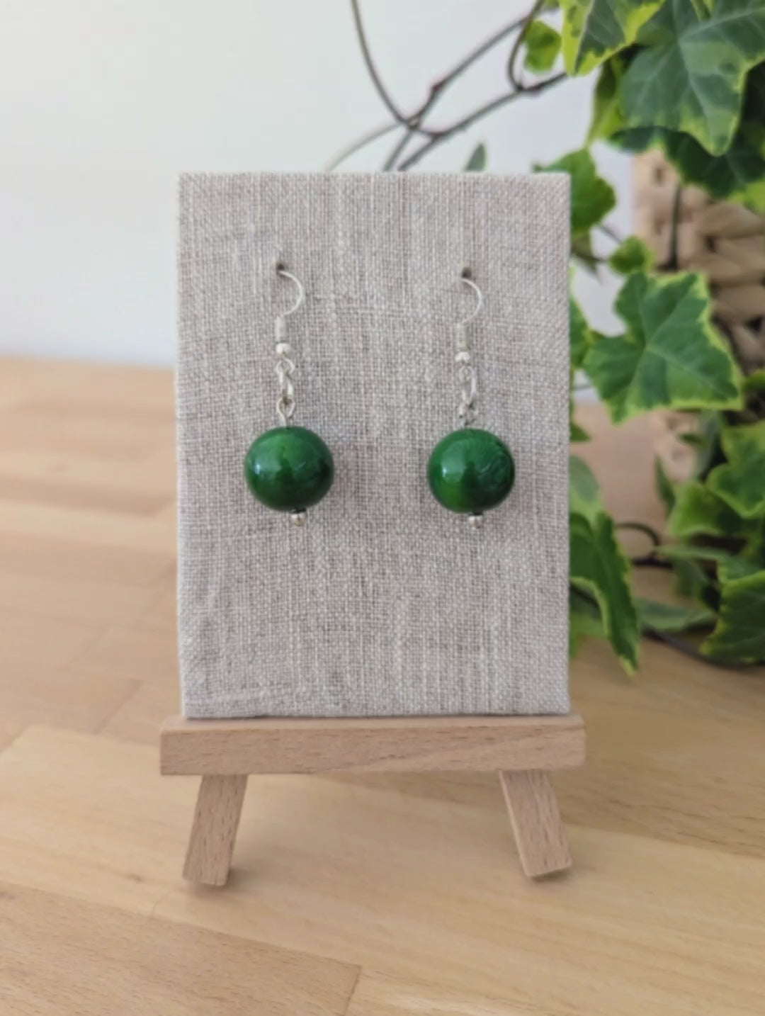 Video showing Green Tagua Spherical Earrings