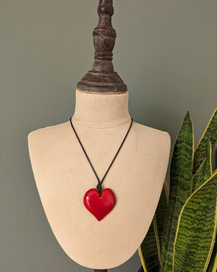 Big Sister Polished Heart Tagua Nut Pendant - The Happy Elephant - Tagua Jewellery